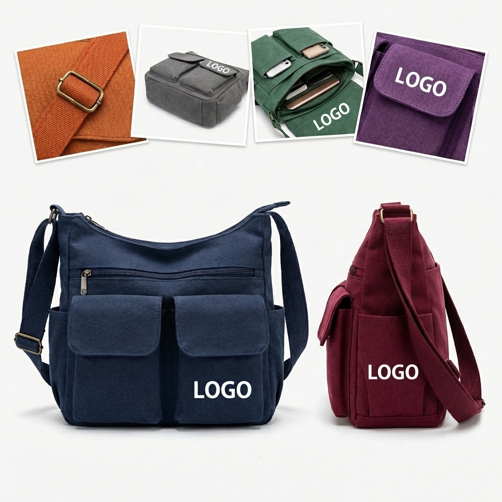 Retro Organizer Tote: Multi-Section Canvas Bag for Daily Essentials